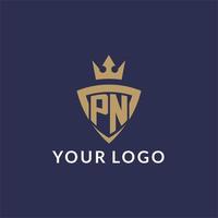 PN logo with shield and crown, monogram initial logo style vector