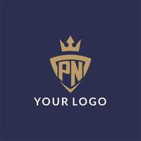 pn logo con proteger y corona, monograma inicial logo estilo vector