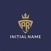 PR logo with shield and crown, monogram initial logo style vector