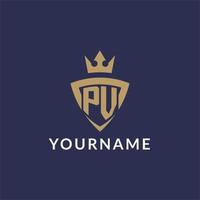 PV logo with shield and crown, monogram initial logo style vector