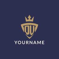 QV logo with shield and crown, monogram initial logo style vector
