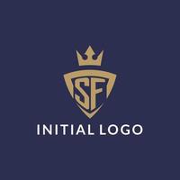 SF logo with shield and crown, monogram initial logo style vector