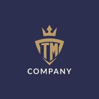 TM logo with shield and crown, monogram initial logo style vector