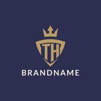 TH logo with shield and crown, monogram initial logo style vector