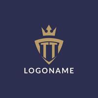 TT logo with shield and crown, monogram initial logo style vector