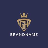 GH logo with shield and crown, monogram initial logo style vector