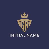GR logo with shield and crown, monogram initial logo style vector