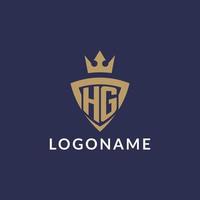 HG logo with shield and crown, monogram initial logo style vector