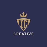 IC logo with shield and crown, monogram initial logo style vector