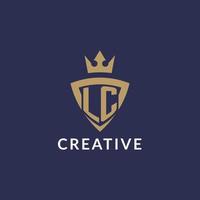 LC logo with shield and crown, monogram initial logo style vector