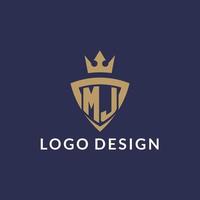MJ logo with shield and crown, monogram initial logo style vector
