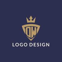 OW logo with shield and crown, monogram initial logo style vector