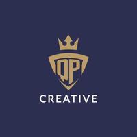 QP logo with shield and crown, monogram initial logo style vector
