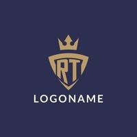 RT logo with shield and crown, monogram initial logo style vector