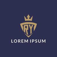 RY logo with shield and crown, monogram initial logo style vector