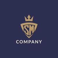 SM logo with shield and crown, monogram initial logo style vector
