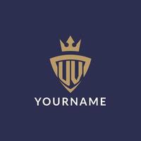 UV logo with shield and crown, monogram initial logo style vector