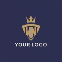 WN logo with shield and crown, monogram initial logo style vector