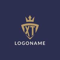 XT logo with shield and crown, monogram initial logo style vector