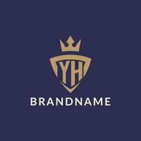 YH logo with shield and crown, monogram initial logo style vector