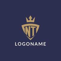 NT logo with shield and crown, monogram initial logo style vector