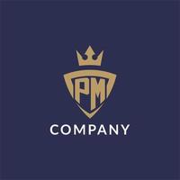 PM logo with shield and crown, monogram initial logo style vector