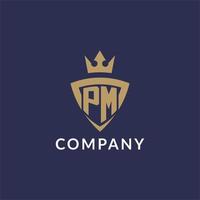 PM logo with shield and crown, monogram initial logo style vector