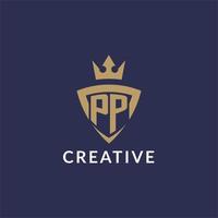 PP logo with shield and crown, monogram initial logo style vector