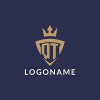 QT logo with shield and crown, monogram initial logo style vector