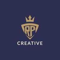 RP logo with shield and crown, monogram initial logo style vector