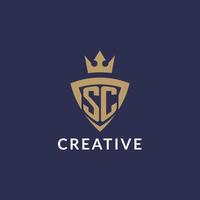 SC logo with shield and crown, monogram initial logo style vector