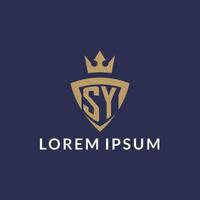 SY logo with shield and crown, monogram initial logo style vector