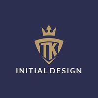 TK logo with shield and crown, monogram initial logo style vector