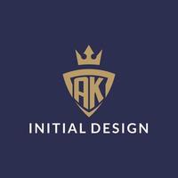 AK logo with shield and crown, monogram initial logo style vector