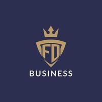 FD logo with shield and crown, monogram initial logo style vector