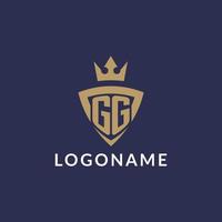 GG logo with shield and crown, monogram initial logo style vector