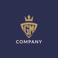 GM logo with shield and crown, monogram initial logo style vector
