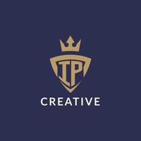 IP logo with shield and crown, monogram initial logo style vector