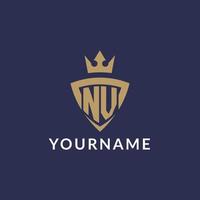 NV logo with shield and crown, monogram initial logo style vector