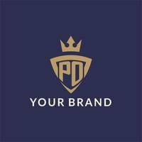 PO logo with shield and crown, monogram initial logo style vector