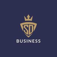 SD logo with shield and crown, monogram initial logo style vector