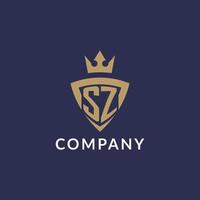 SZ logo with shield and crown, monogram initial logo style vector