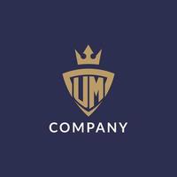 UM logo with shield and crown, monogram initial logo style vector