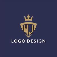 WJ logo with shield and crown, monogram initial logo style vector