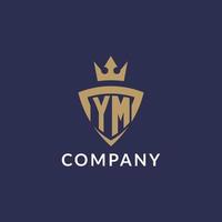 YM logo with shield and crown, monogram initial logo style vector