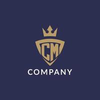 CM logo with shield and crown, monogram initial logo style vector