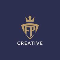 FP logo with shield and crown, monogram initial logo style vector