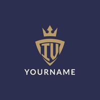 IV logo with shield and crown, monogram initial logo style vector