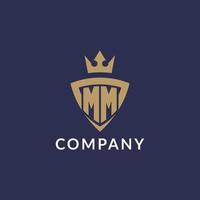 MM logo with shield and crown, monogram initial logo style vector