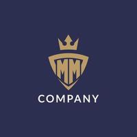 MM logo with shield and crown, monogram initial logo style vector